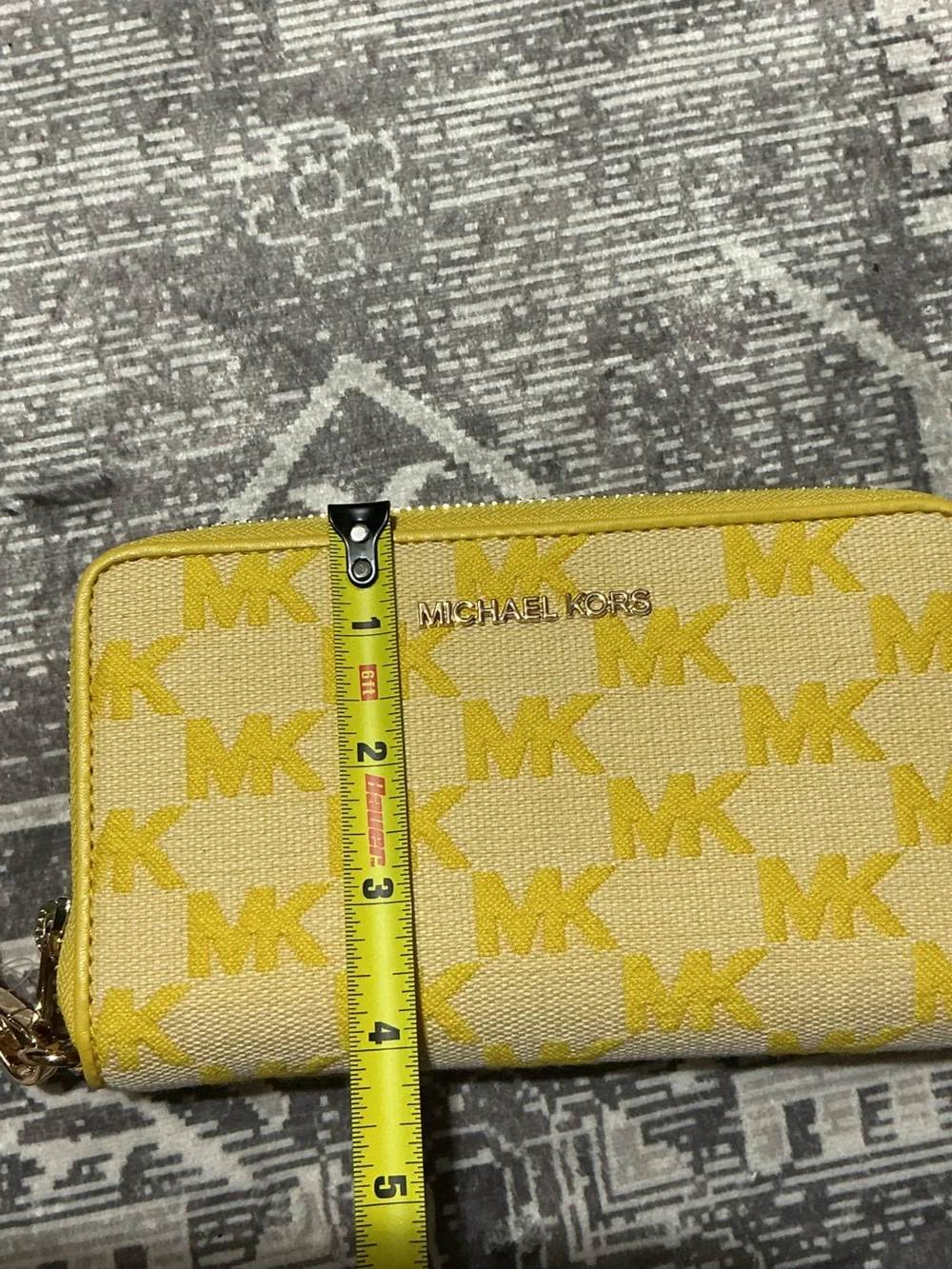 Michael Kors Yellow MK Monogram Zip-Around Wristlet Wallet